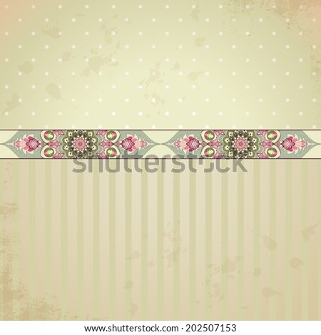 Seamless background. Old paper, polka dots and vintage oriental border.
