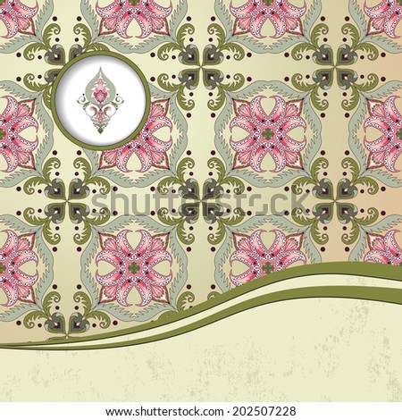 Abstract card with oriental floral elements. Place for your text.