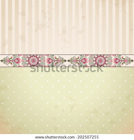 Seamless background. Old paper, polka dots and vintage oriental border.