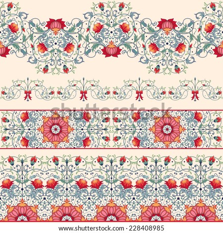 Seamless vector set of five borders Pattern with fantasy flowers and leaves Seamless vector set of five borders Pattern with fantasy flowers and leaves