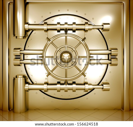 illustration of golden bank vault door, front view