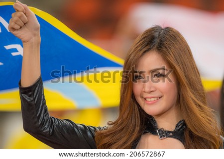 PATHUMTHANI THAILAND-Jul19:Girls Unidentified fan of Police United  Thai Premier League between Police United and Sisaket FC at Thammasat Stadium on July19,2014,Thailand