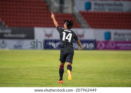 PATHUMTHANI THAILAND-Jul19:Pakorn Prempak of Police Utd.reacts during  the Thai Premier League between Police United and Sisaket FC at Thammasat Stadium on July19,2014,Thailand