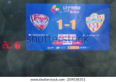 NONTHABURI THAILAND-Jul30:Show scoreboards of SCG Stadium during the Friendly Match the LFP World Challenge 2014 between SCG Muangthong UTD. and Almeria at SCG Stadium on July30,2014,Thailand