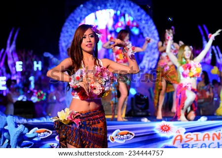 PHUKET THAILAND-NOVEMBER 14 :Dancers perform during the opening ceremony of the opening ceremony 2014 Asian Beach Games at Saphan Hin on Nov 14,2014 in Thailand