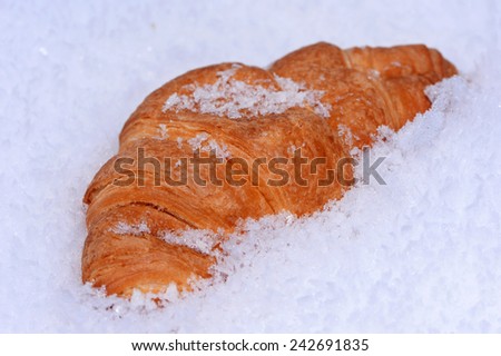 Croissant on Snow Background