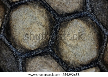 vintage soccer ball, close-up with cracked texture
