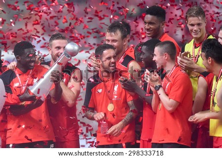 BANGKOK THAILAND JULY 14:Liverpool FC team celebrate after the international friendly match Thai All Stars and Liverpool FC at Rajamangala Stadium on July 14,2015 in,Thailand