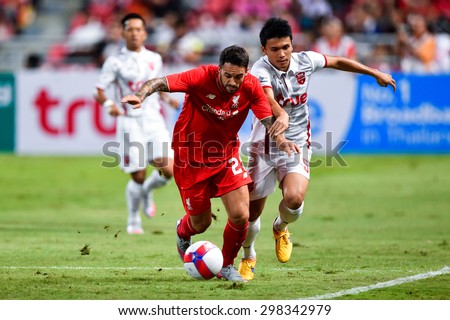 BANGKOK THAI JULY14:Danny Ings (RED) of Liverpool in action during the international friendly match between Thai All Stars and Liverpool FC at Rajamangala Stadium on July14,2015 in,Thailand