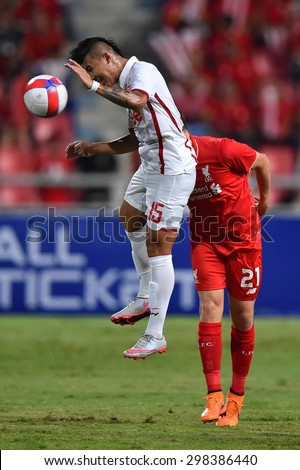 BANGKOK THAILAND JULY 14 :Unidentified player#5 of Thai All Stars in action during the international friendly match Thai All Stars and Liverpool FC at Rajamangala Stadium on July14,2015 in,Thailand.