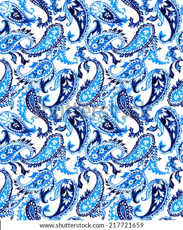 Seamless asiab paisley pattern indigo illustration