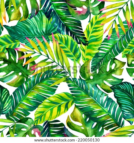 seamless colorful tropical leaves only pattern with diverse exotic plants