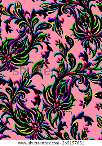 seamless paisley pattern. oriental motifs, colorful paisleys in an allover layout design, for fashion, interior, etc.