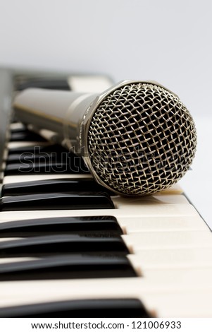 Microphone and electronic keyboard.
