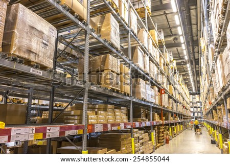 KUALA LUMPUR, MALAYSIA - JANUARY 25, 2015: Warehouse storage in an IKEA store. Founded in 1943, IKEA is the world\'s largest furniture retailer. IKEA operates 351 stores in 43 countries.