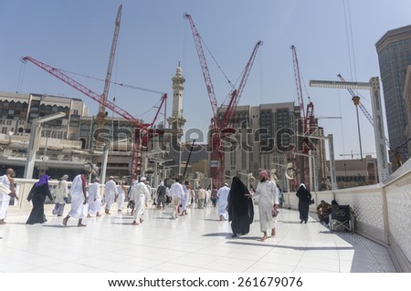 MECCA SAUDI ARABIA MAR 10 Muslims tawaf from upper mataf at Haram Mosque March 10 2015 in Makkah The mosque expansion scheduled to complete in 2 years to accommodate more pilgrims MECCA SAUDI ARABIA MAR 10 Muslims tawaf from upper mataf at Haram Mosque March 10 2015 in Makkah The mosque expansion scheduled to complete in 2 years to accommodate more pilgrims