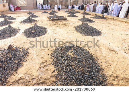 MEDINA SAUDI ARABIA MAR 08 Baqee grave outside Nabawi Mosque at March 08 2015 in Medina Saudi Arabia Jannat Al-Baqee is one of the largest cemeteries in the Muslim world MEDINA SAUDI ARABIA MAR 08 Baqee grave outside Nabawi Mosque at March 08 2015 in Medina Saudi Arabia Jannat Al-Baqee is one of the largest cemeteries in the Muslim world