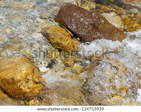 Crystal plastic mountain stream / Streams, rivers and river boulders