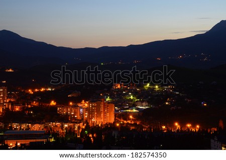 CRIMEA - CIRCA 2014 - Possible energy crisis? If cease the supply of electricity from the Ukraine mainland, Crimea own energy resources won\'t be enough. Night landscape of an eastern part of Alushta.