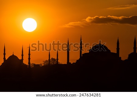 Istanbul silhouette and sunset