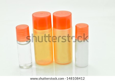 Bottle and tube containers of sun cream and lotion isolated on white background