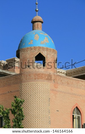 Islamic mosque in the high platform residential area in the old town of Kashgar, Xinjiang, China