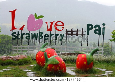 CHIANGMAI, THAILAND - SEPTEMBER 27: Heavy rain pouring on Love Strawberry, the attraction in the small town of Pai, September 27, 2013, Chiangmai, Thailand