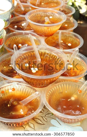 Close up of icy jelly, so called bingfen, a traditional Chengdu food