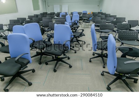 Chairs in the training room in a mess. After training is complete.