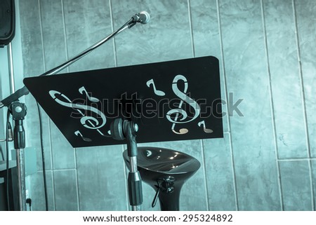 Music stage or singing background, microphone,chair made with pastel color.