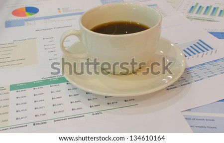 Cup of coffee  on the document.
