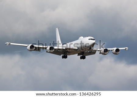 RAF MILDENHALL, SUFFOLK, UK - SEPTEMBER 3: United States Navy Boeing E-6B Mercury landing on September 3, 2010 at RAF Mildenhall, Suffolk, UK.