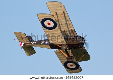 Shuttleworth, Bedfordshire, Uk - July 6: Royal Aircraft Factory Se5a F-904 Flying On July 6, 2013 At The Shuttleworth Evening Air Display In Shuttleworth, Bedfordshire, Uk.