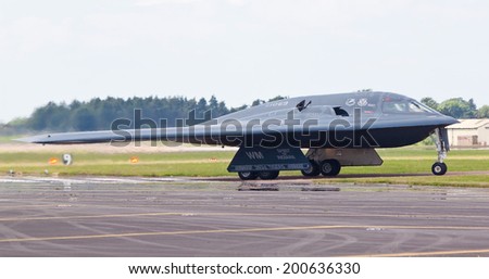 RAF FAIRFORD, GLOUCESTERSHIRE, UK - JUNE 12: Northrop Grumman B-2 Spirit stealth bomber (82-1069) on June 12, 2014 at RAF Fairford, Gloucestershire, UK.