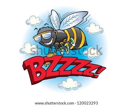Bumblebee flying with the word buzz