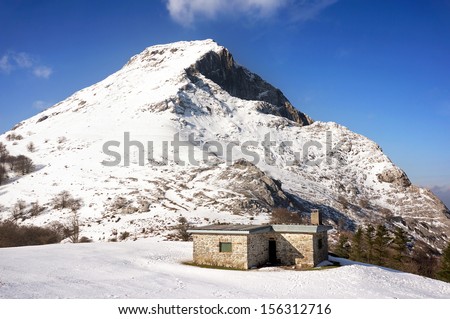 winter landscape with house in mountain with snow