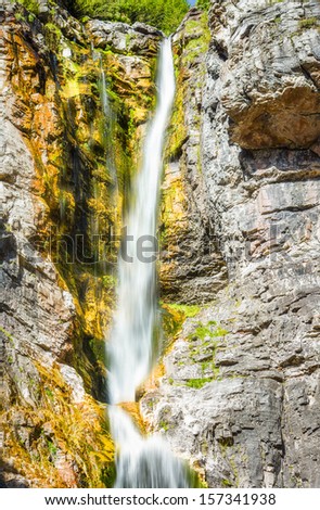 Steep waterfall in east Glacier national Park, Montana