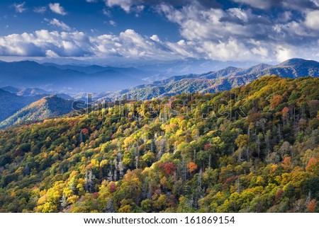 Autumn color in the mountains and hills of Great Smoky Mountains National Park