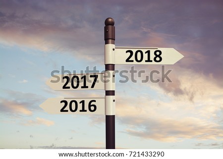 2018 direction sign with sky background.New year concept