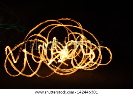 fire show, performance with fire on beach at night