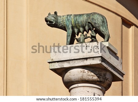 ancient roman bronze of the she-wolf suckling romulus and remus, Rome, Italy