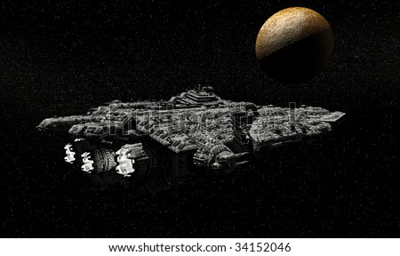 A Heavy Battle Cruiser of the Galactic Fleet on patrol passes Mercury