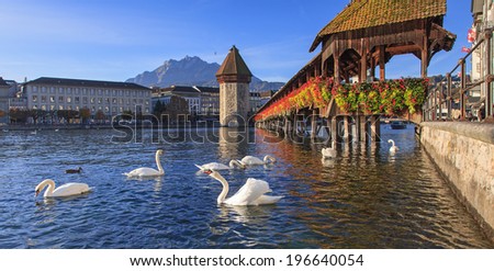 Lucerne Switzerland the Chapel Bridge in early morning Lucerne Switzerland the Chapel Bridge in early morning