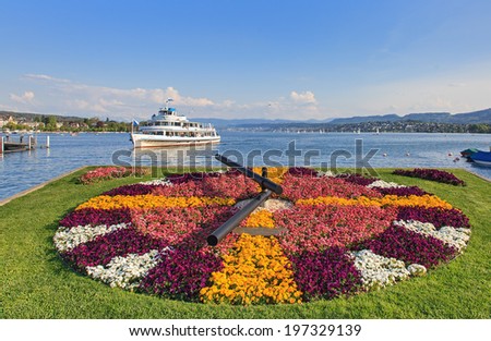 ZURICH - APRIL 24, 2014: the Limmat ship approaches pier in Zurich, approx. one minute before the accident in which the ship hit the pier.