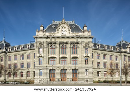 Bern, Switzerland - 2 November, 2014: facade of the University of Bern building. The University of Bern is a university in the Swiss capital of Bern, founded in 1834.
