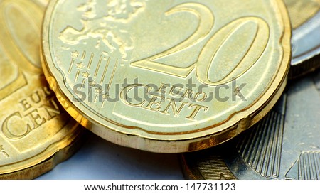 close up of a twenty cents euro coin