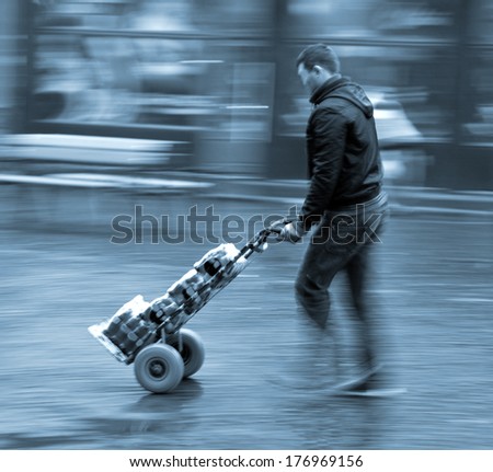 Delivery of goods  in motion blur