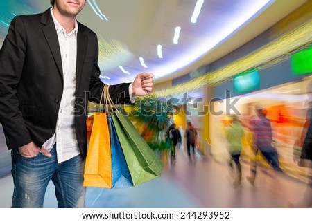 Man with shopping bags in the shopping mall