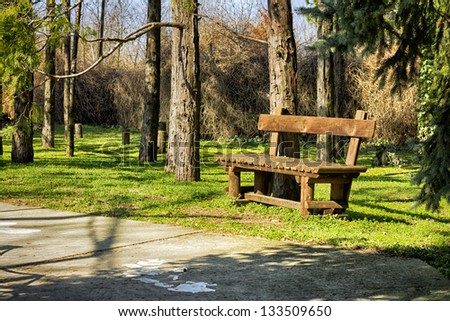 Wooden bench in the park in Palic, Subotica, Vojvodina, Serbia