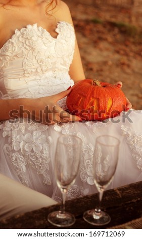 Girl in wedding dress, with \